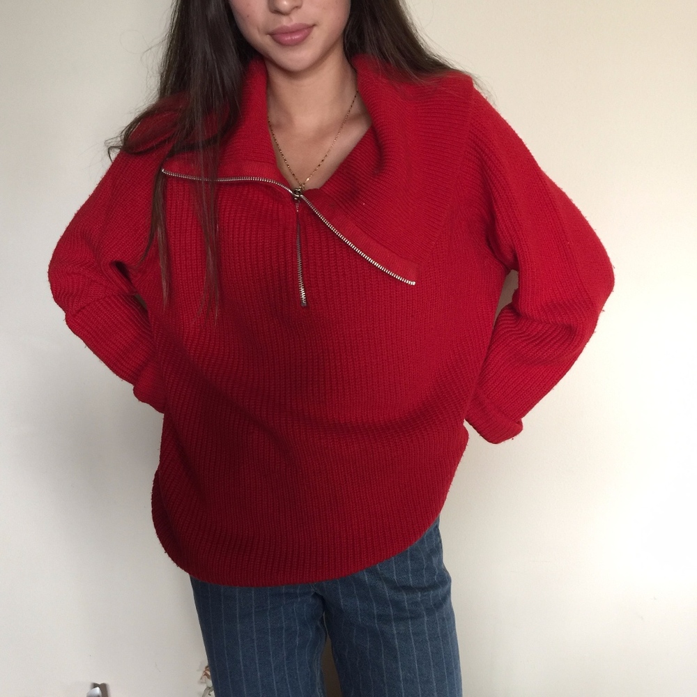 DKNY Quarter Zip Red Sweater